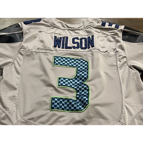 Nike Elite Mens Gray Authentic Russell Wilson #3 Seattle Seahawks Jersey Size 40 - Picture 4 of 10